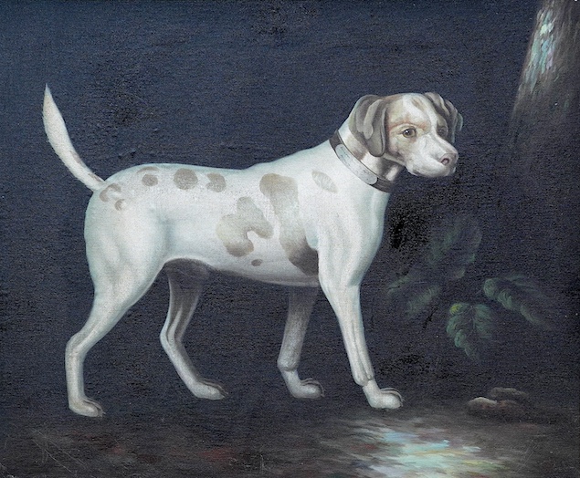 19th century style, oil on canvas, Study of a hound, unsigned, 48 x 59cm, ornate gilt frame. Condition - fair to good